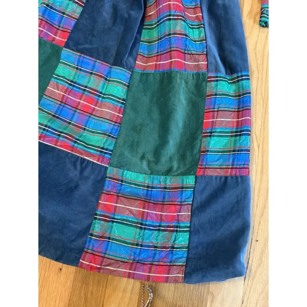 VTG 70’s Patchwork Plaid Christmas Midi Skirt Blouse Matching Set S preppy